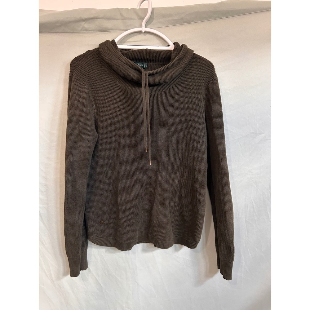 Lauren Ralph Lauren Waffle Knit Cowl Neck Sweater Olive Brown Womens Large